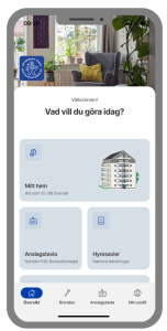 En illustration av en mobiltelefon som är inne på boendeappen.