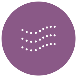 En lila cirkel med vita prickar i.