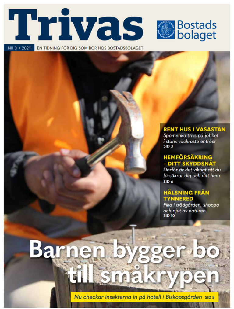 Ett tidningsomslag med en person som håller i en hammare.