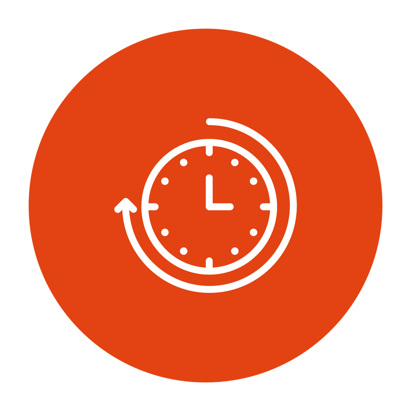 En röd cirkel med en vit klocka inuti.