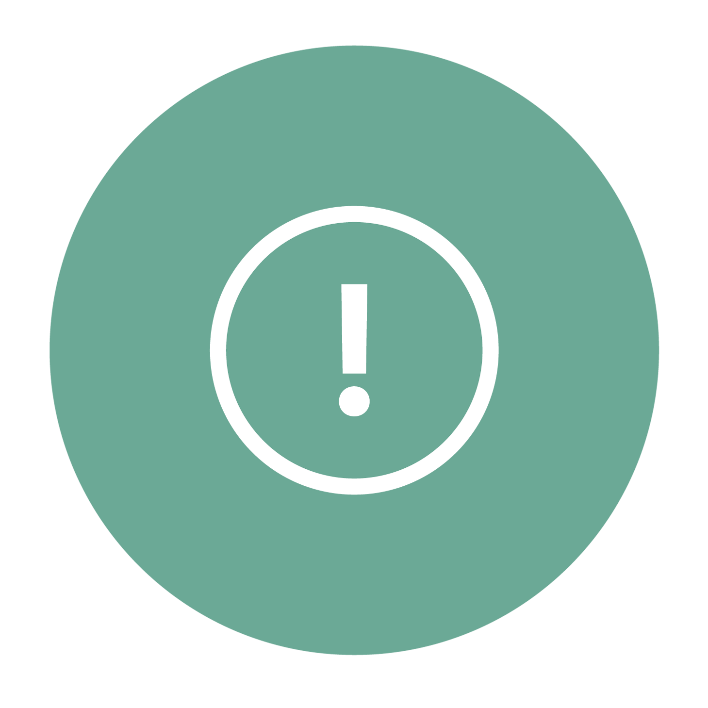 En grön cirkel med ett utropstecken i. 