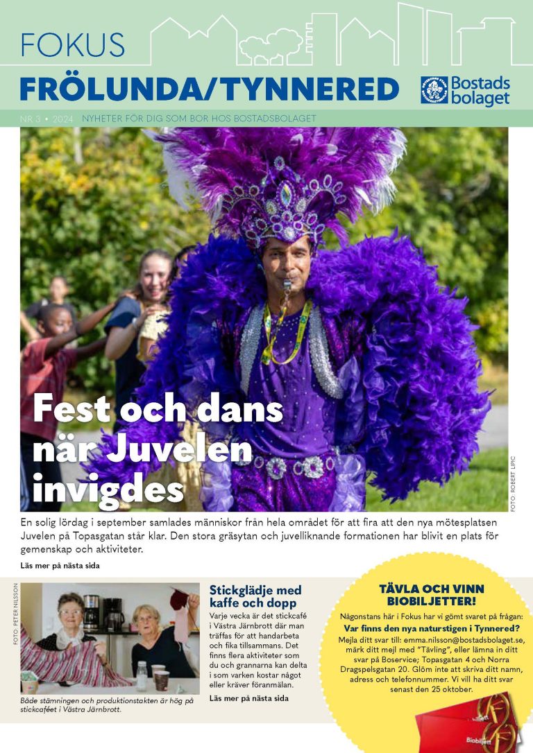 Framsidan av en tidning med en bild på en man i en lila dräkt.