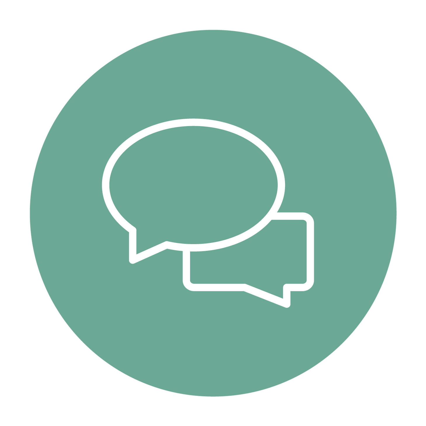 Grön cirkel med två pratbubblor i.