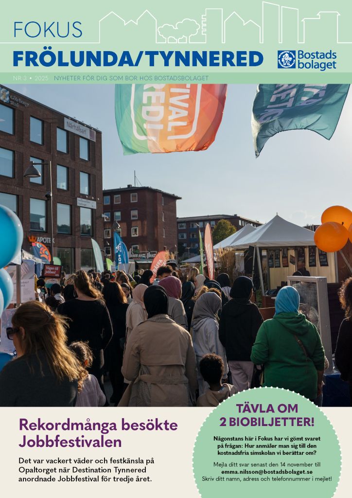 Omslag till Fokustidningen. Visar människor på jobbfestivalen.