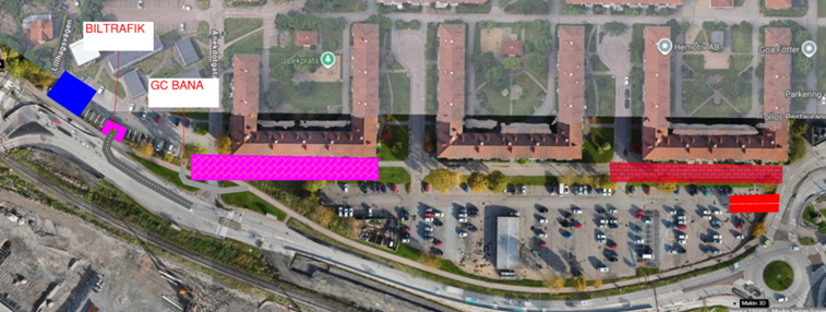 Karta som visar var grävarbeten kommer at tske under vecka 43 - 44.