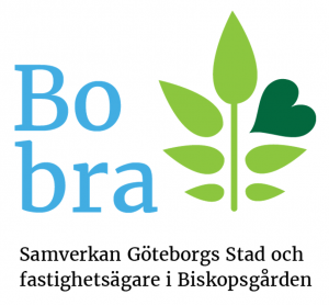 BoBra-logo med ljusblå text bredvid ett ljusgrönt blad med ett av bladen format som ett mörkgrönt hjärta.