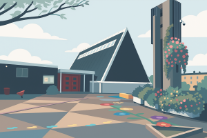 En illustrerad bild som föreställer Länsmanshuset på torget.