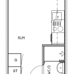 Lägenhetsritning över studentbostad i Brunnsbo på 13 kvadratmeter.