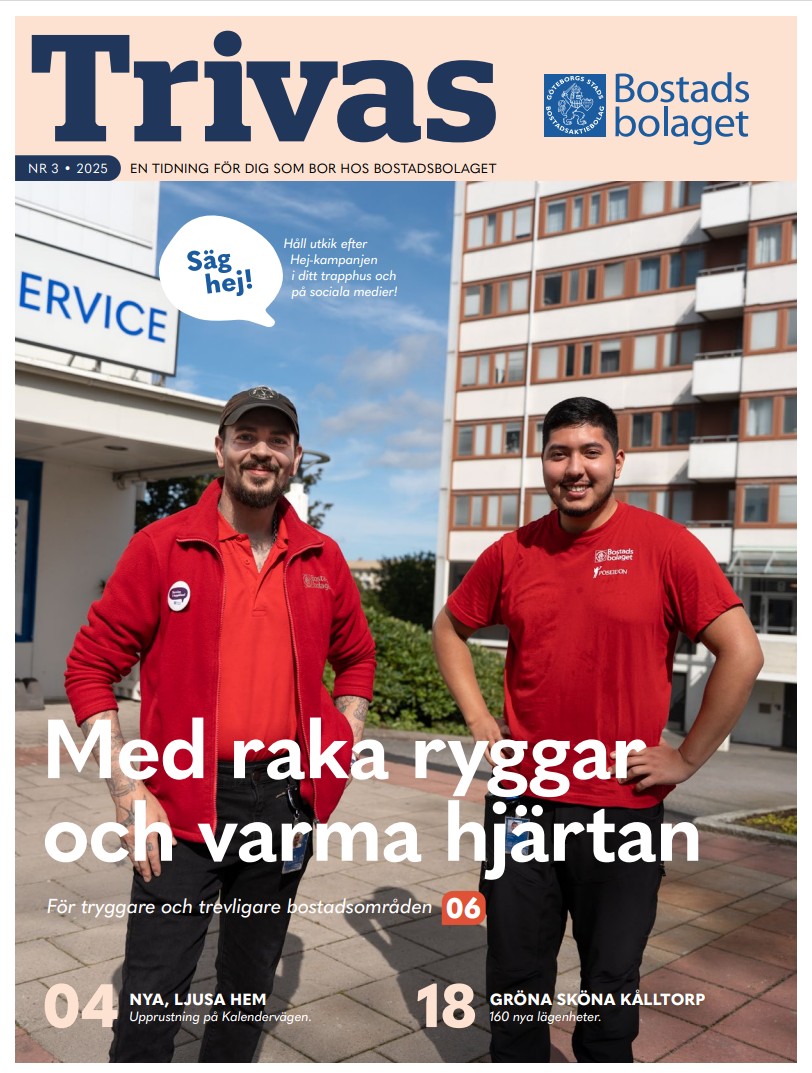 Hyresgästtidningen Trivas framsida. På bilden syns en äldre kvinna.